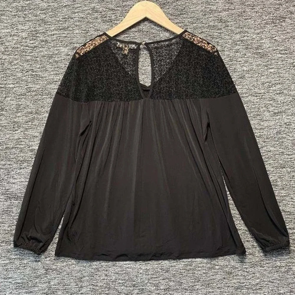Michael Kors Lace Yoke Blouse Womens‎ Medium Black Romantic Whimsigoth Swing Top